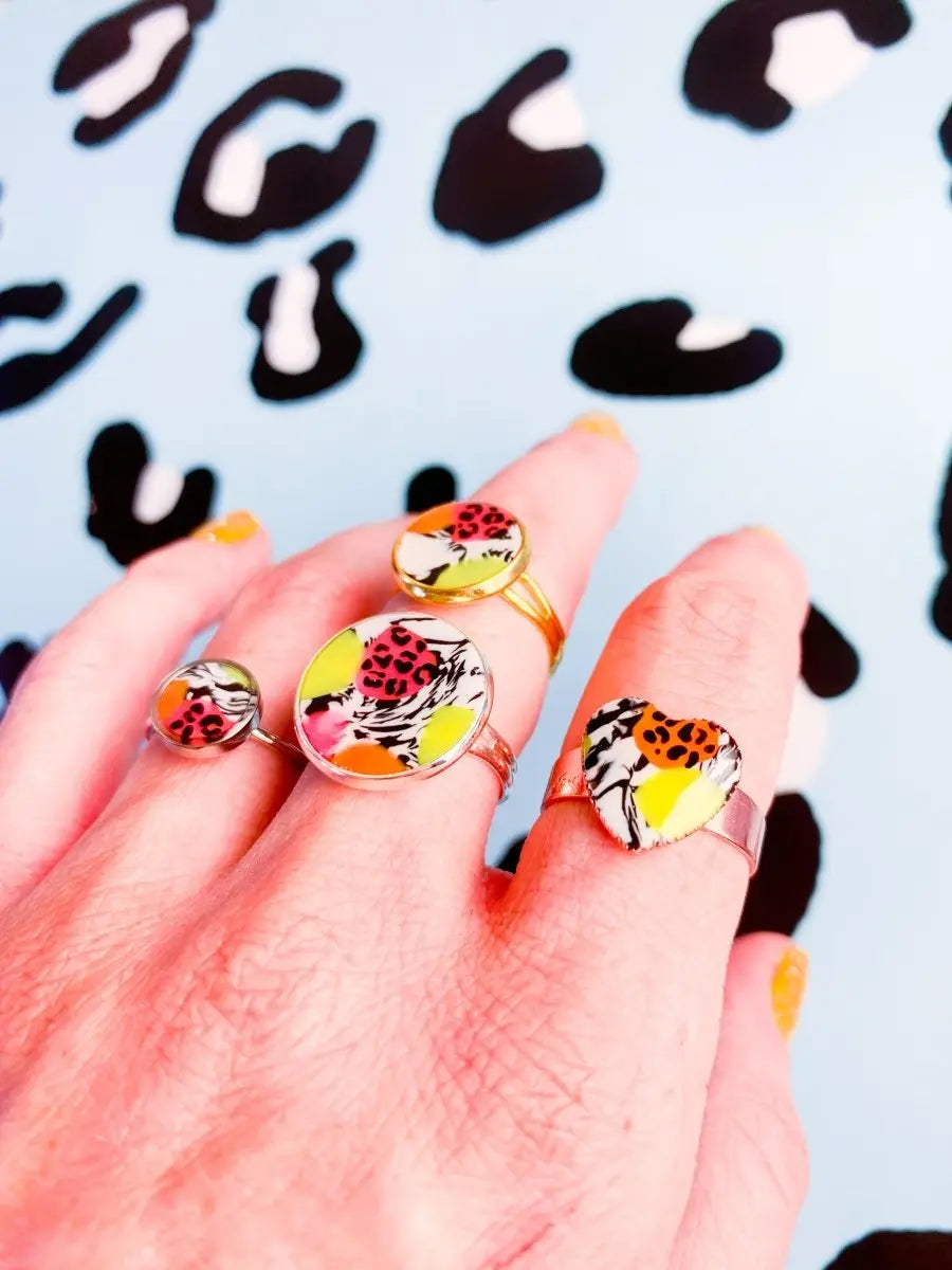 Funfair Neon Jungle Leopard Marble Adjustable Ring from Sapphire Frills