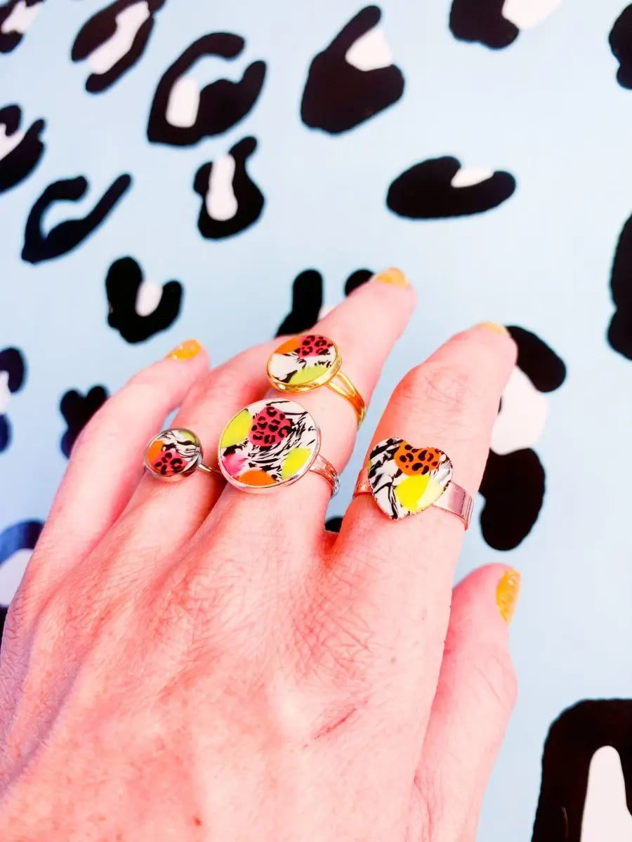 Funfair Neon Jungle Leopard Marble Adjustable Ring from Sapphire Frills