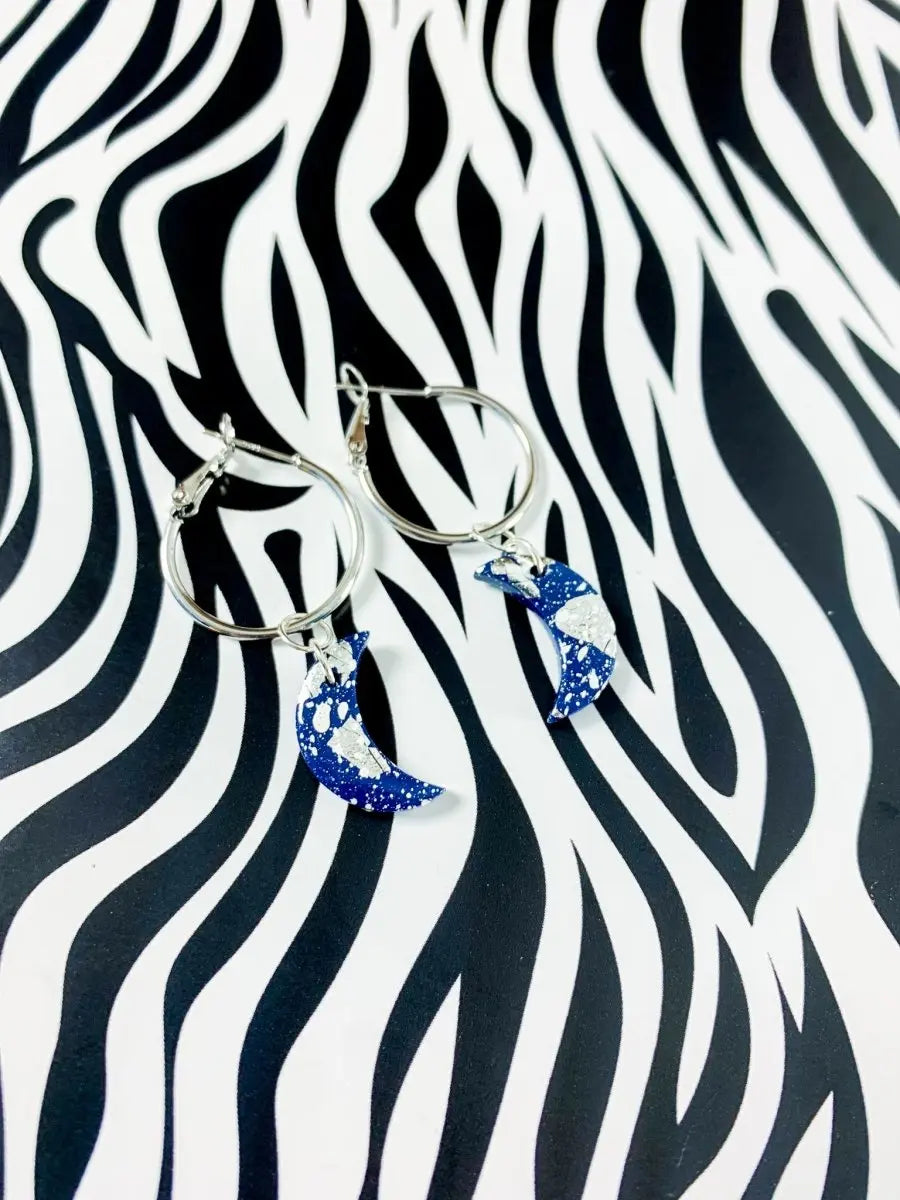 Galaxy Splatter Moon Earrings Sapphire Frills