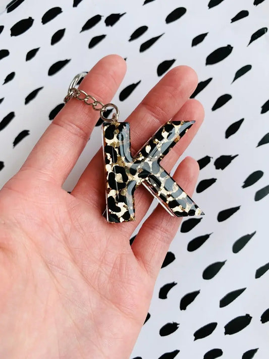 Gold Glitter Leopard Print Initial Keyring from Sapphire Frills