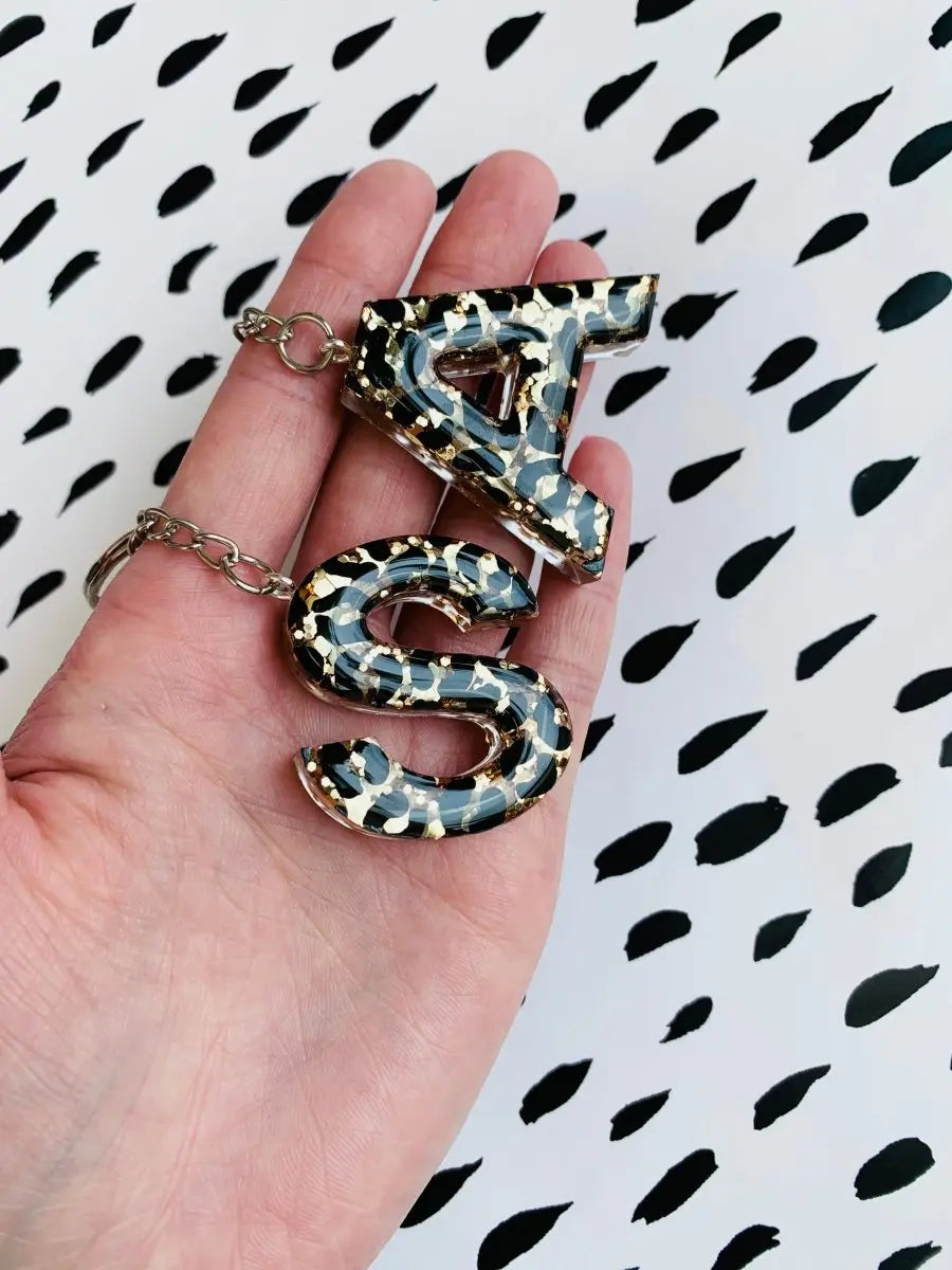 Gold Glitter Leopard Print Initial Keyring from Sapphire Frills
