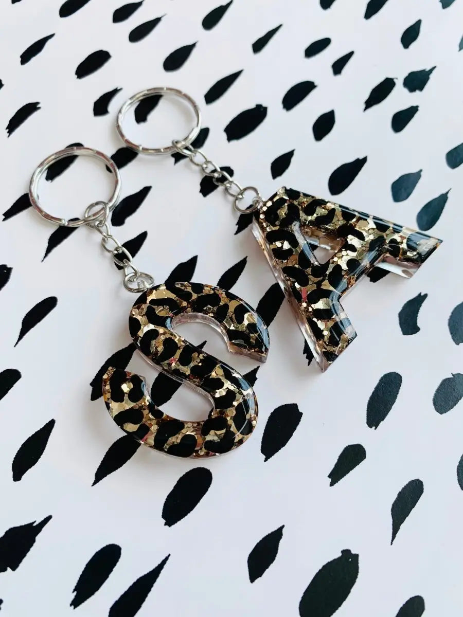 Gold Glitter Leopard Print Initial Keyring from Sapphire Frills