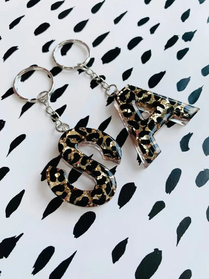 Gold Glitter Leopard Print Initial Keyring from Sapphire Frills