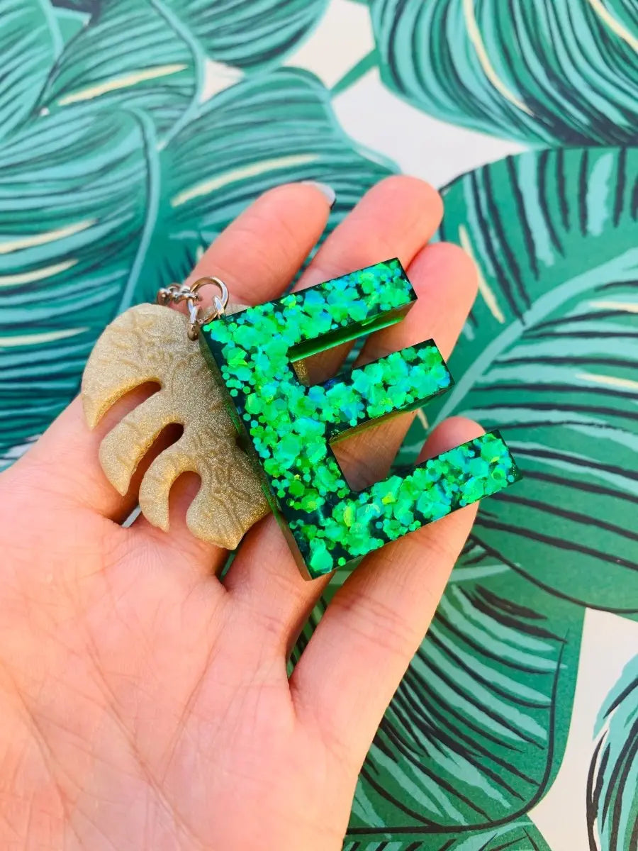 Green Glitter Initial Keyring Sapphire Frills