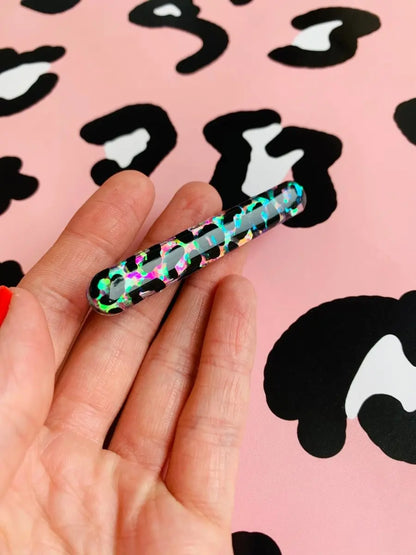 Holographic Green and Lilac Glitter Leopard Print Hair Clips from Sapphire Frills