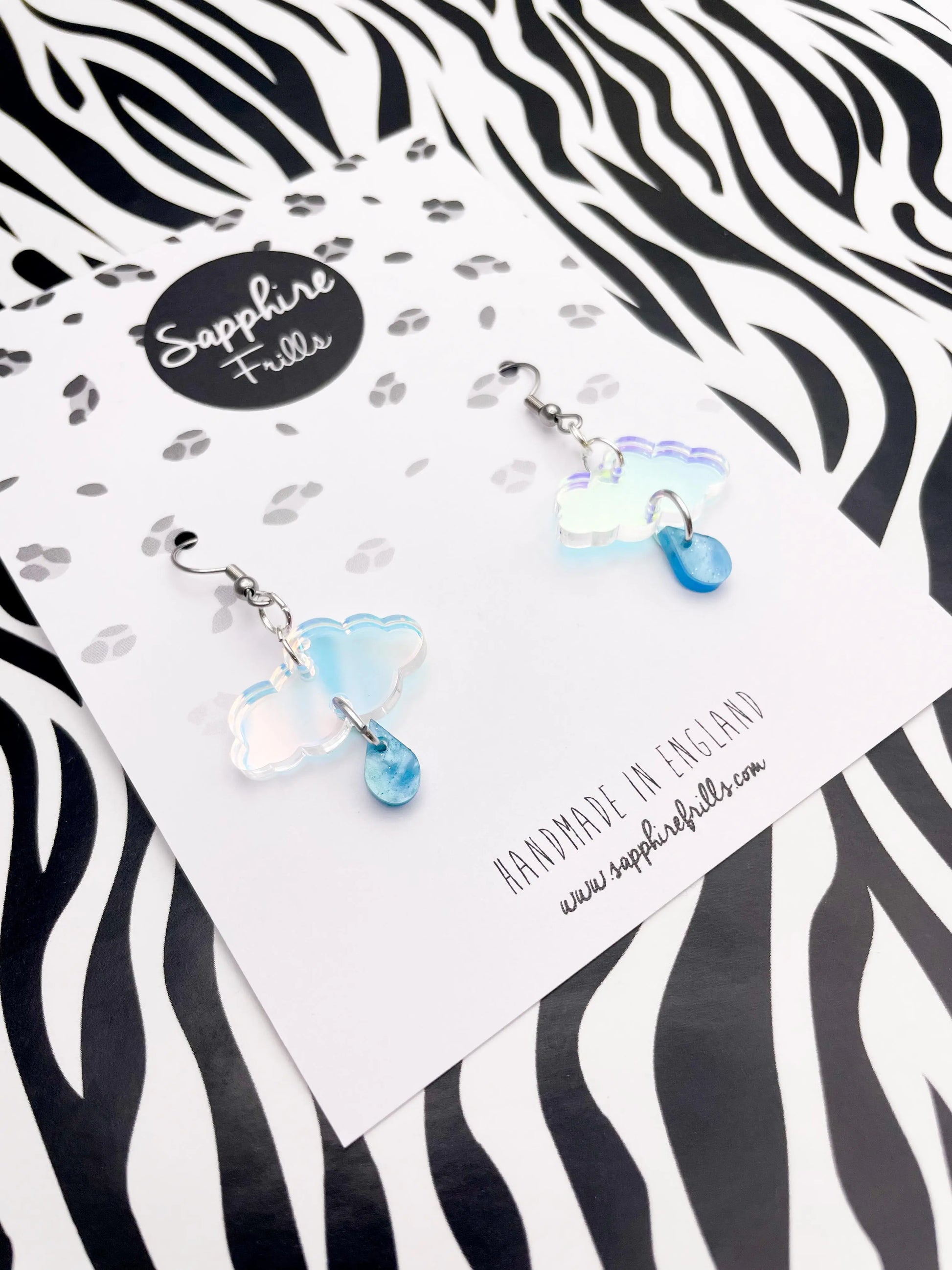 Iridescent Blue and Baby Blue Marble April Showers Small Cloud Dangle Earrings from Sapphire Frills