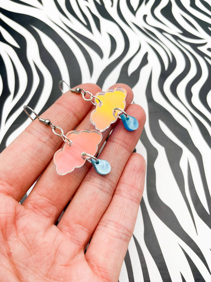 Iridescent Blue and Baby Blue Marble April Showers Small Cloud Dangle Earrings from Sapphire Frills