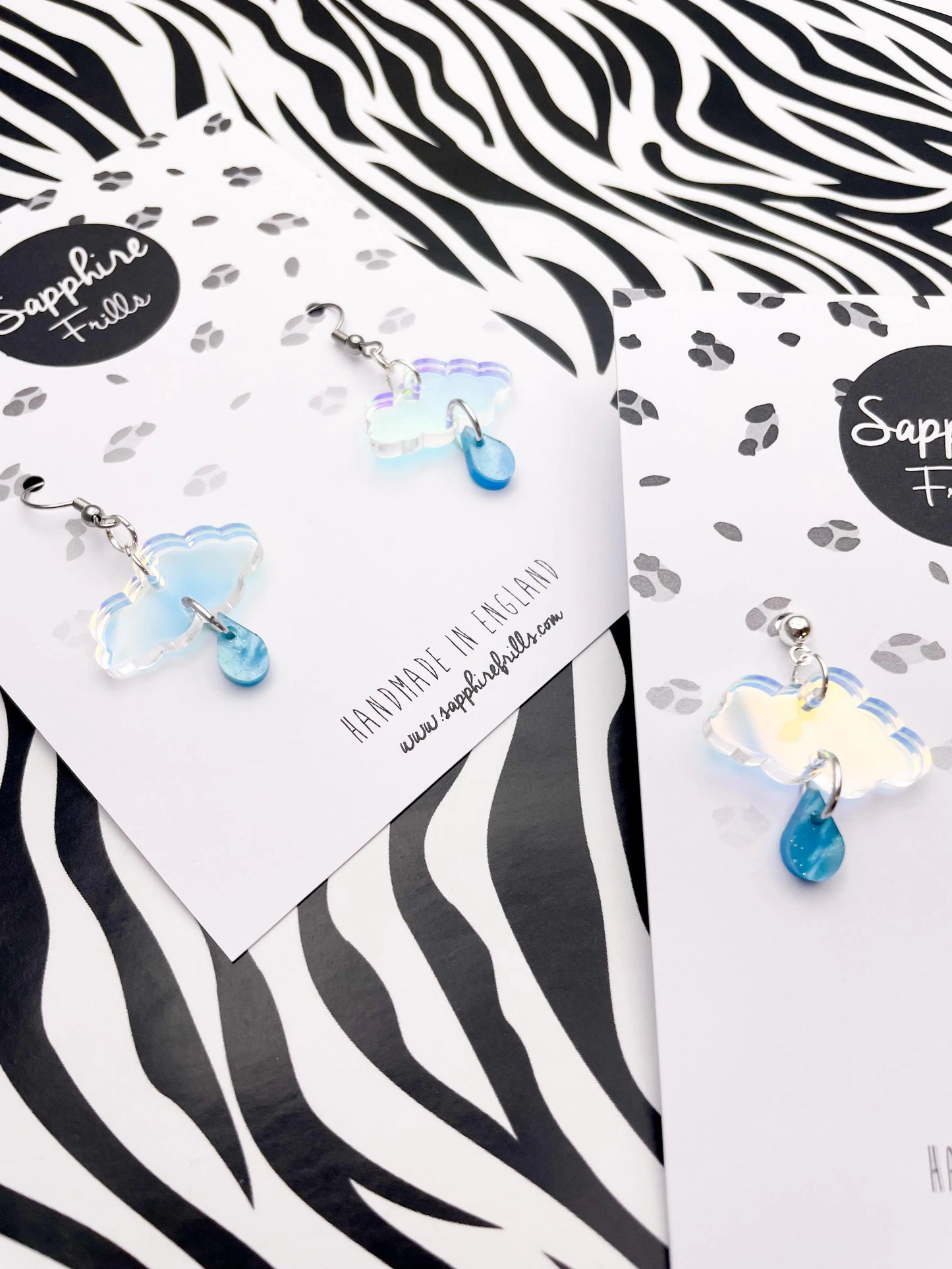 Iridescent Blue and Baby Blue Marble April Showers Small Cloud Dangle Earrings from Sapphire Frills