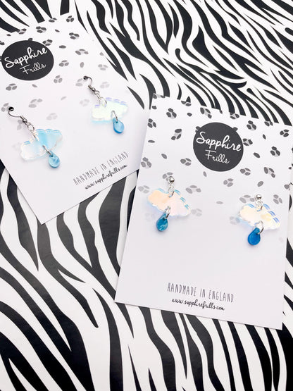 Iridescent Blue and Baby Blue Marble April Showers Small Cloud Dangle Earrings from Sapphire Frills