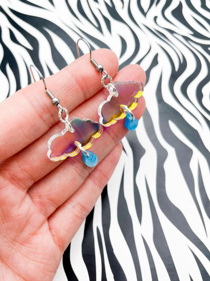 Iridescent Blue and Baby Blue Marble April Showers Small Cloud Dangle Earrings from Sapphire Frills