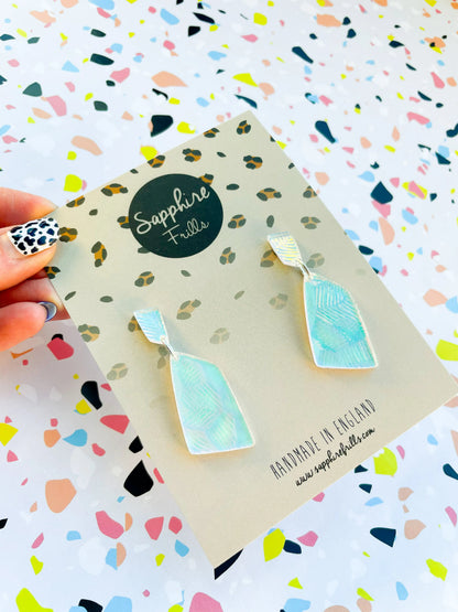 Iridescent Shell Acrylic Stone Dangle Earrings from Sapphire Frills