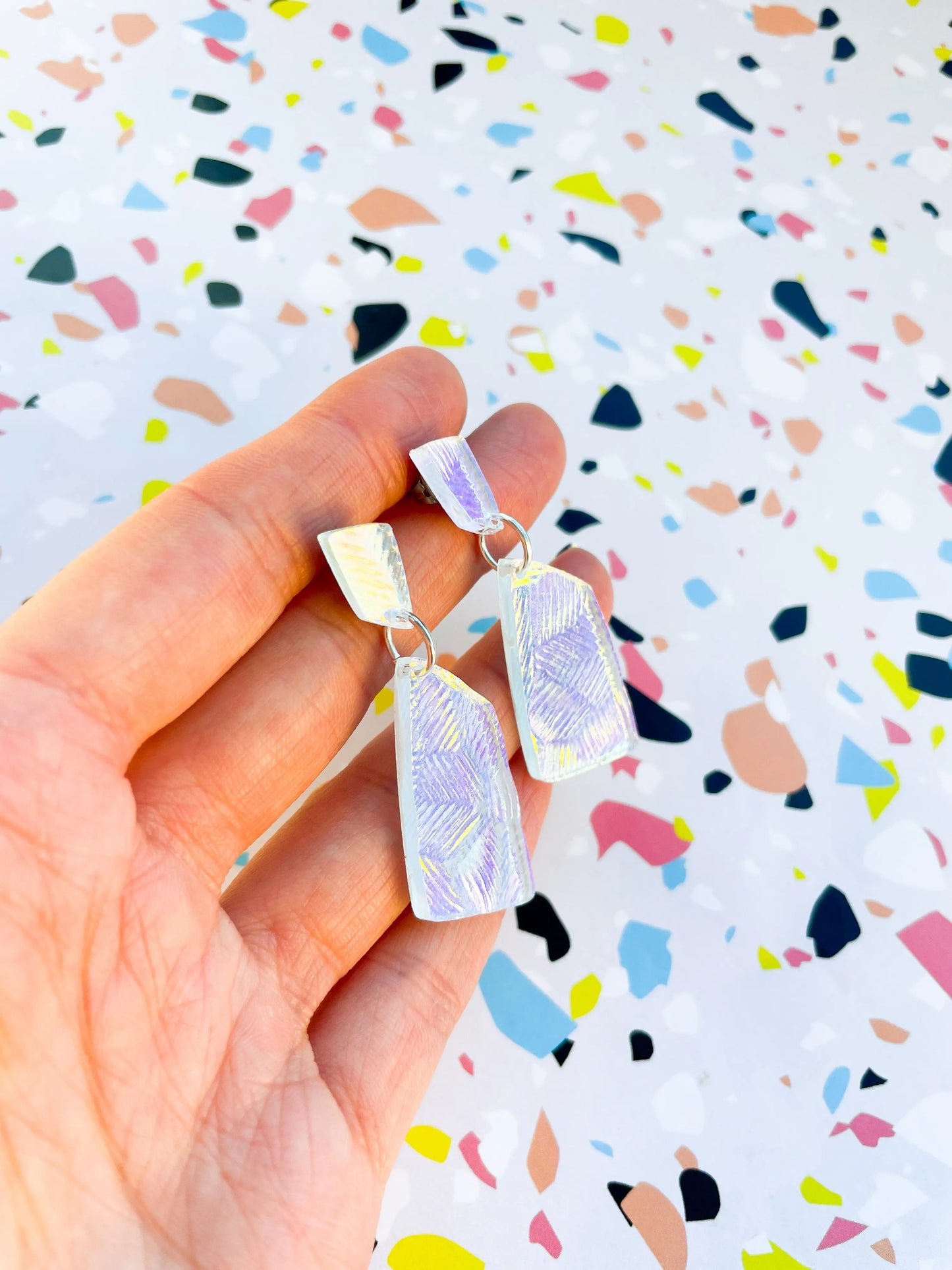 Iridescent Shell Acrylic Stone Dangle Earrings from Sapphire Frills