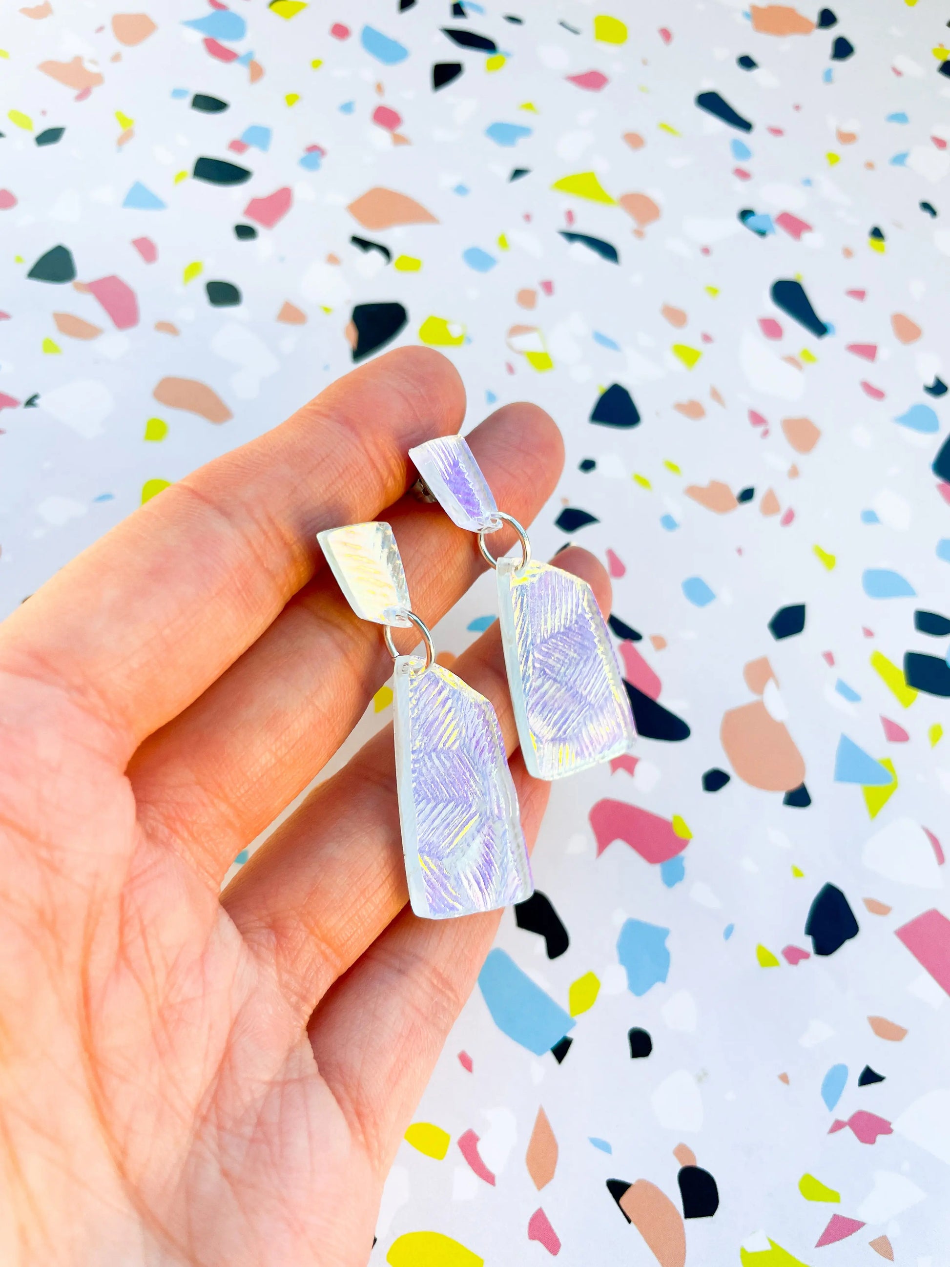Iridescent Shell Acrylic Stone Dangle Earrings from Sapphire Frills