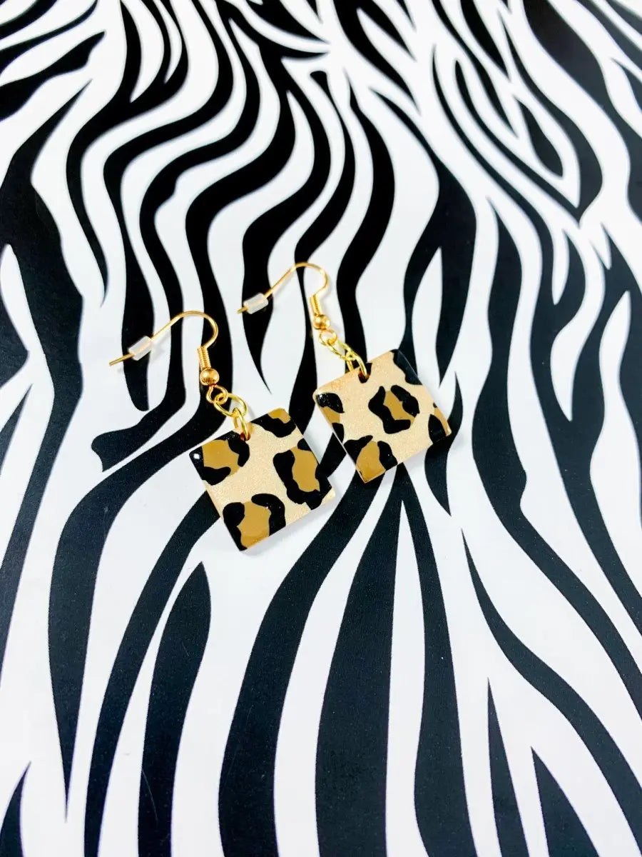 Medium Champagne Leopard Print Square Stud Earrings Sapphire Frills