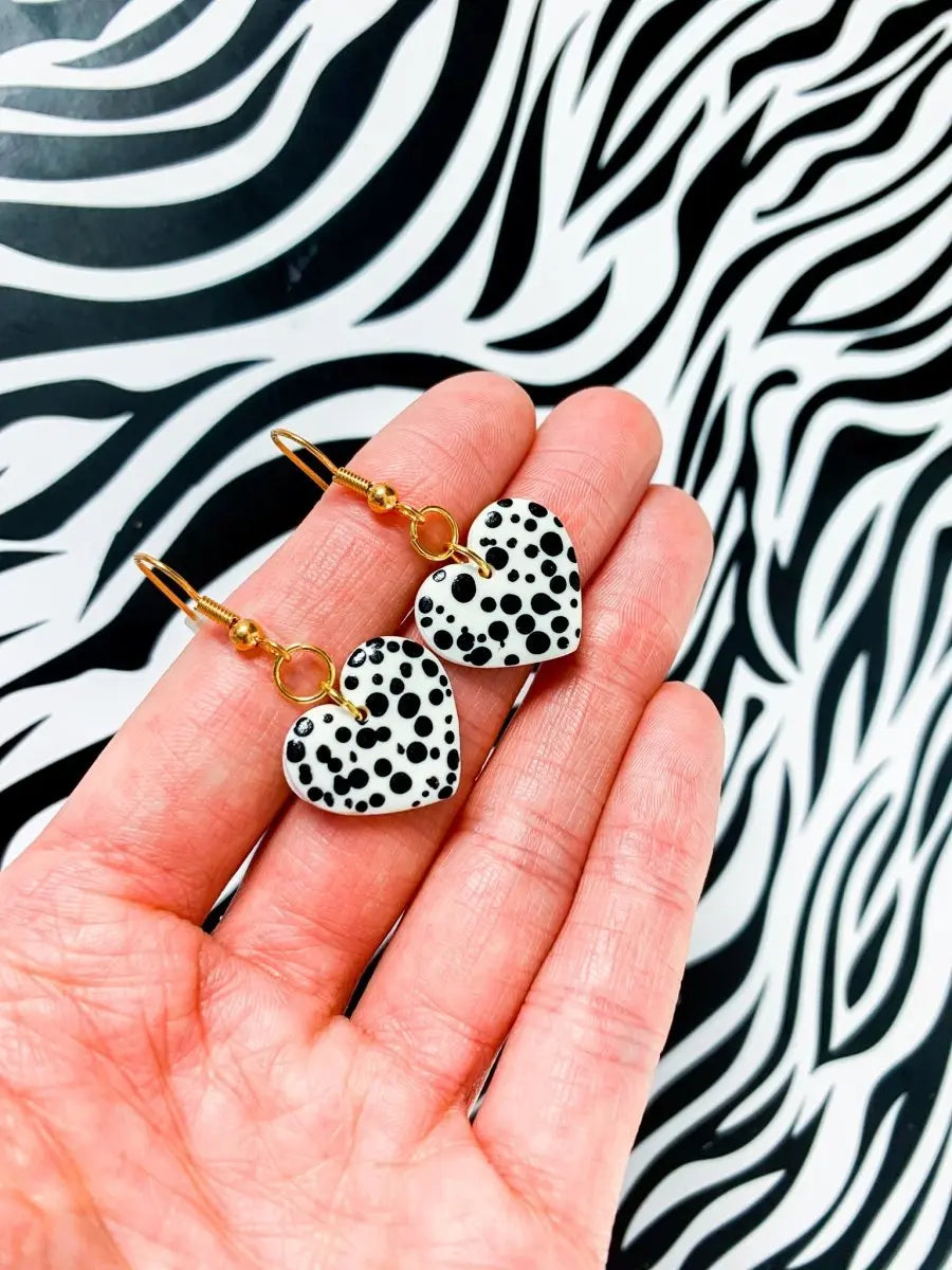 Medium Dalmatian Spot Print Heart Stud Earrings Sapphire Frills