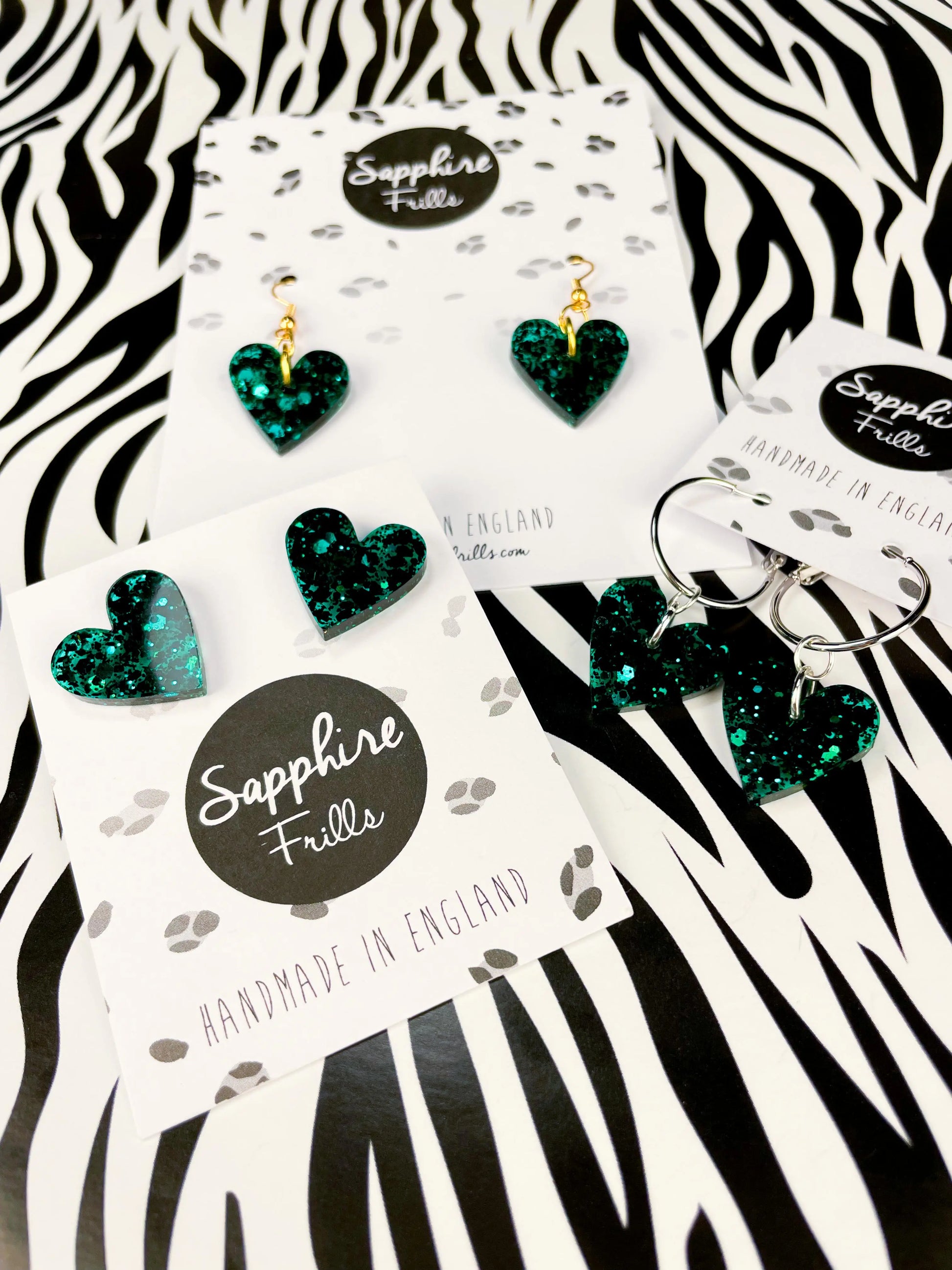 Medium Dark Emerald Glitter Heart Stud Earrings from Sapphire Frills