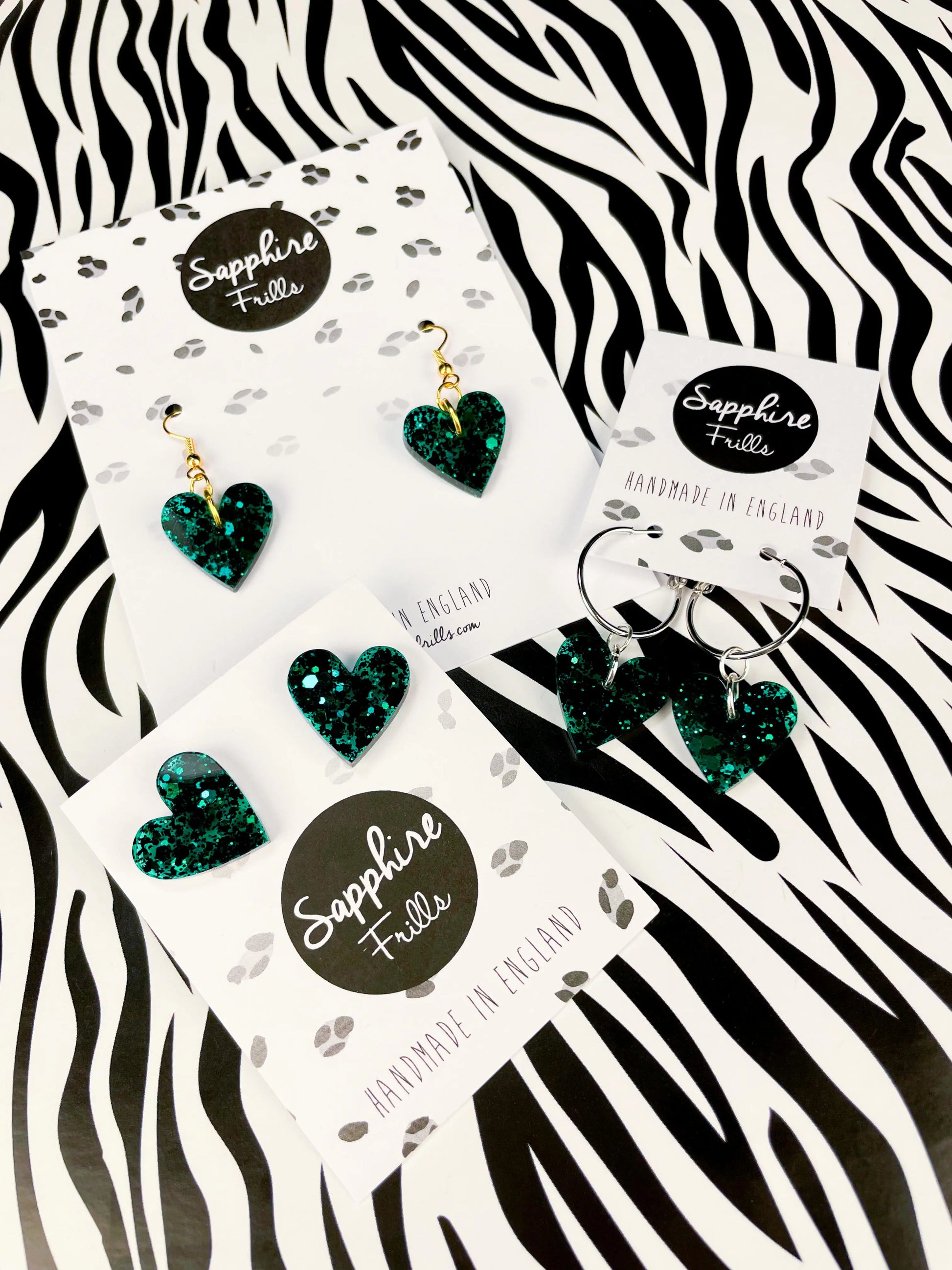 Medium Dark Emerald Glitter Heart Stud Earrings from Sapphire Frills