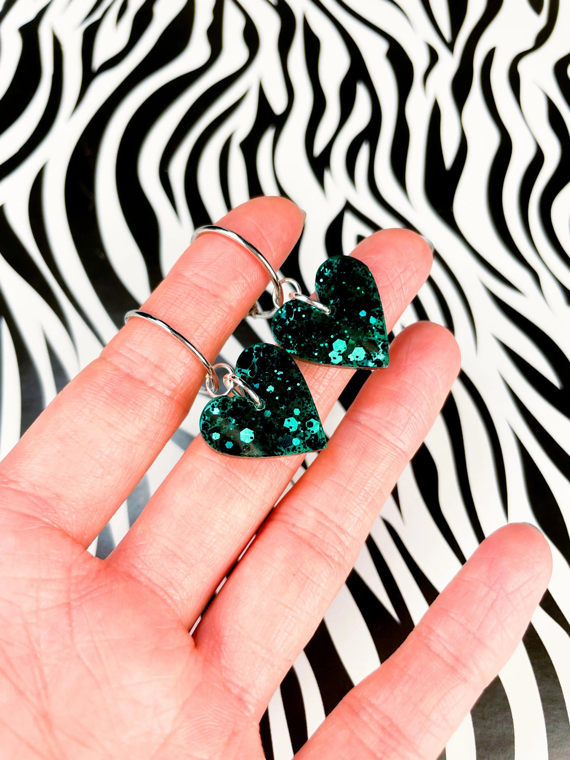 Medium Dark Emerald Glitter Heart Stud Earrings from Sapphire Frills