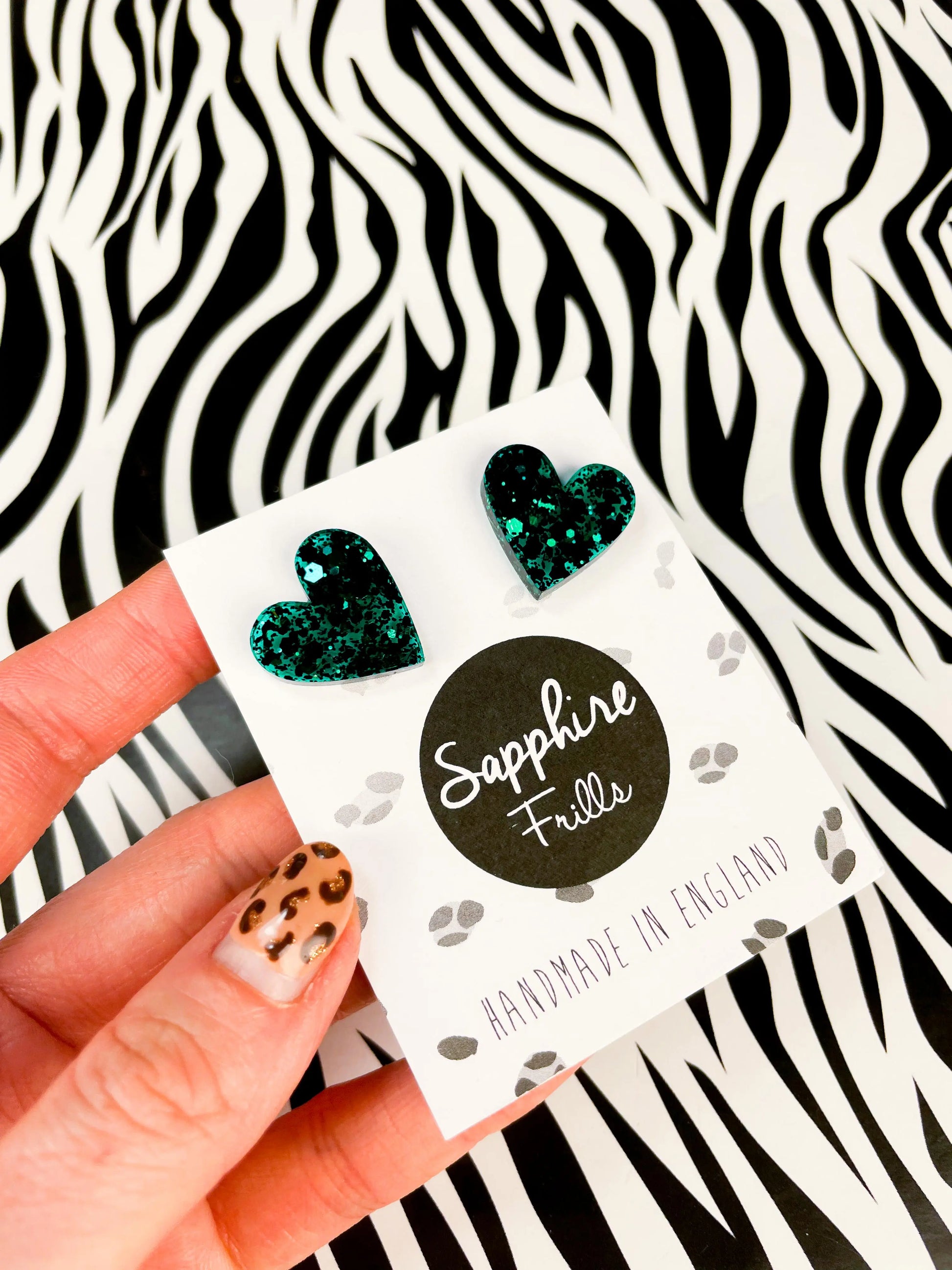 Medium Dark Emerald Glitter Heart Stud Earrings from Sapphire Frills