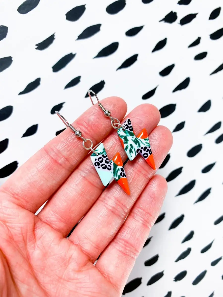Medium Green Jungle Leopard Marble Lightning Bolt Stud Earrings from Sapphire Frills