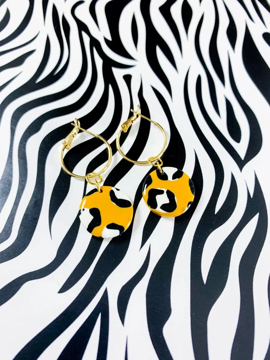 Medium Mustard Leopard Print Circle Stud Earrings Sapphire Frills