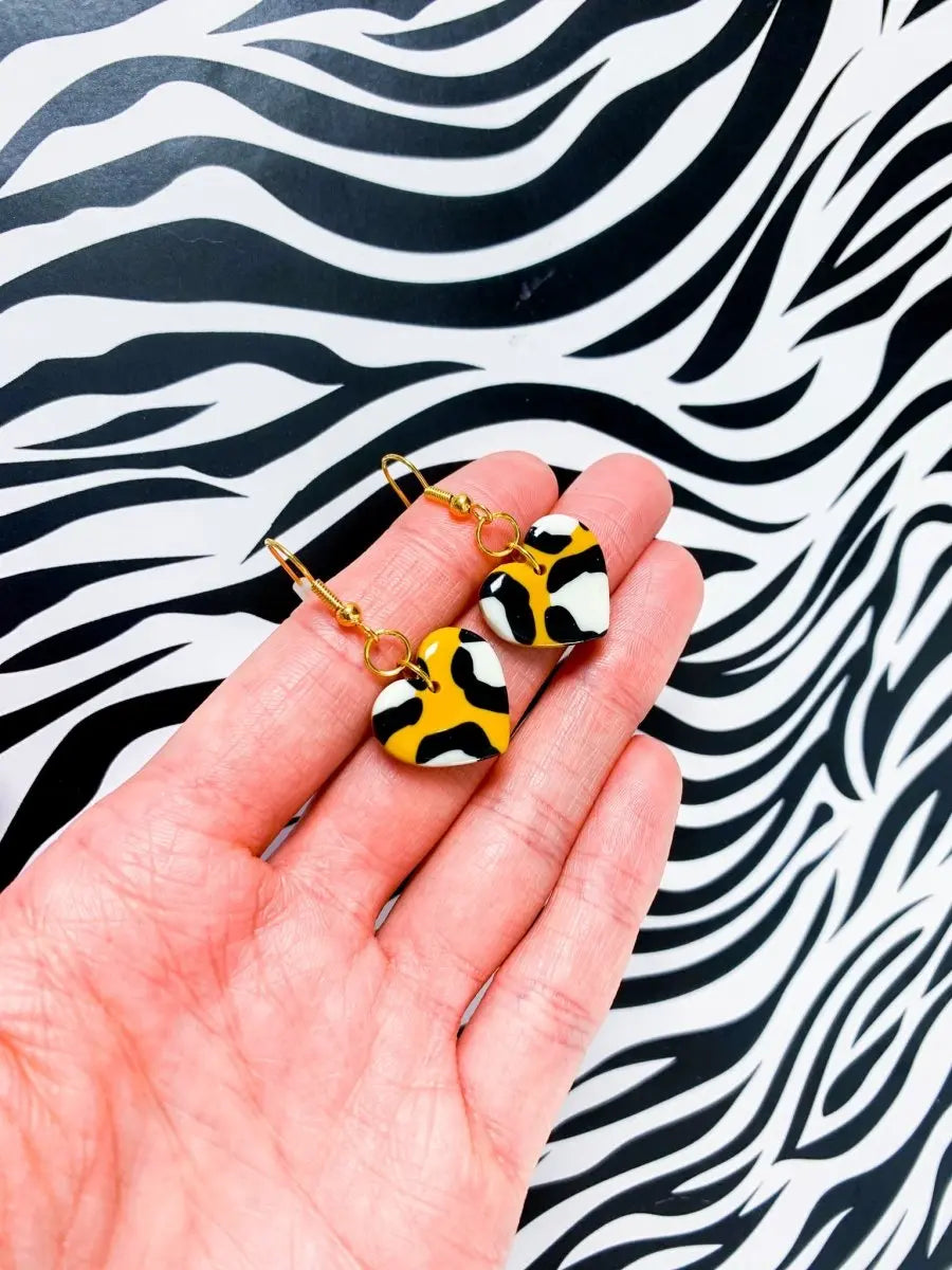 Medium Mustard Leopard Print Heart Stud Earrings Sapphire Frills