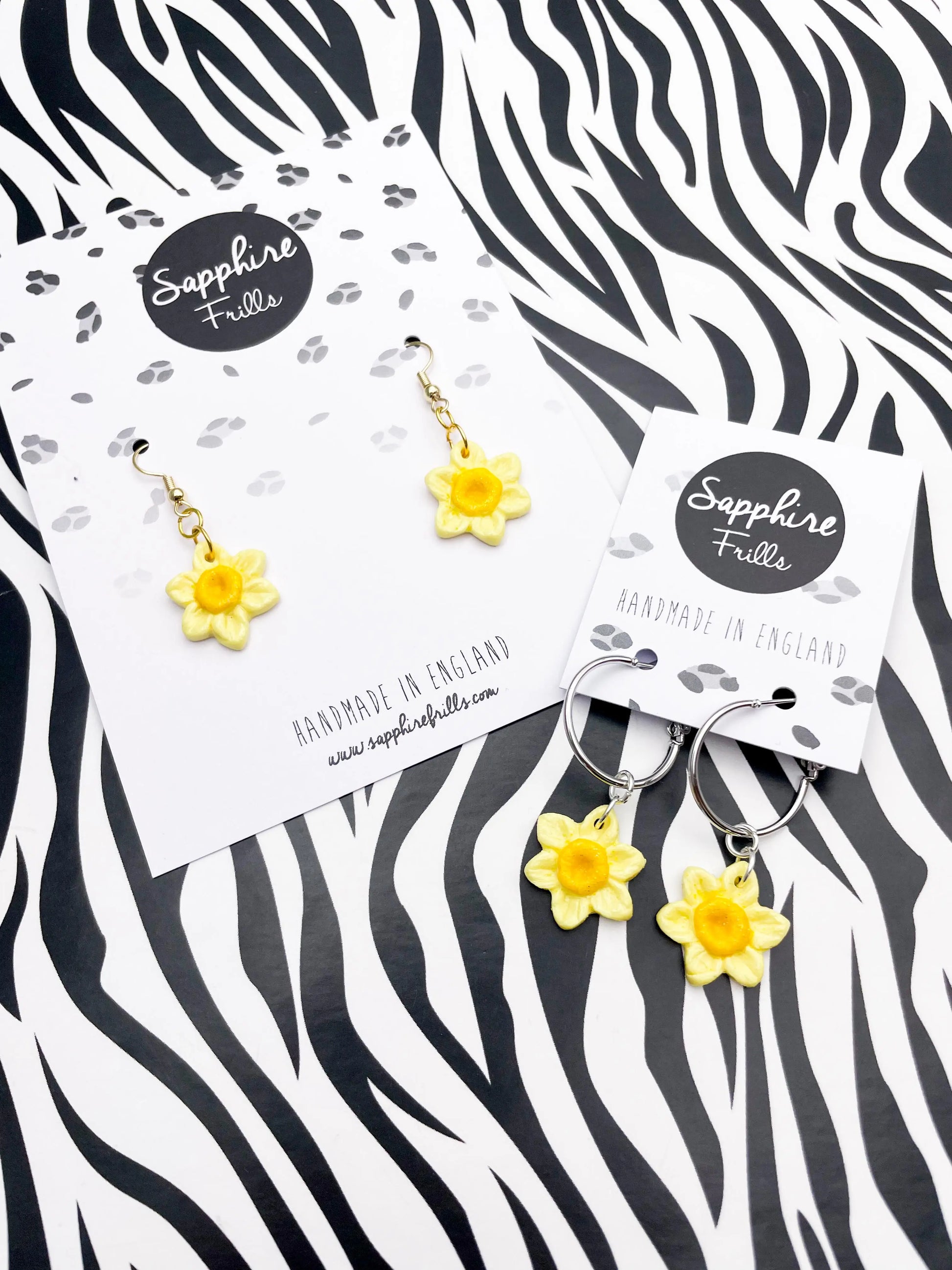 Medium Pale Yellow and Yellow Glitter Daffodil Stud Earrings from Sapphire Frills