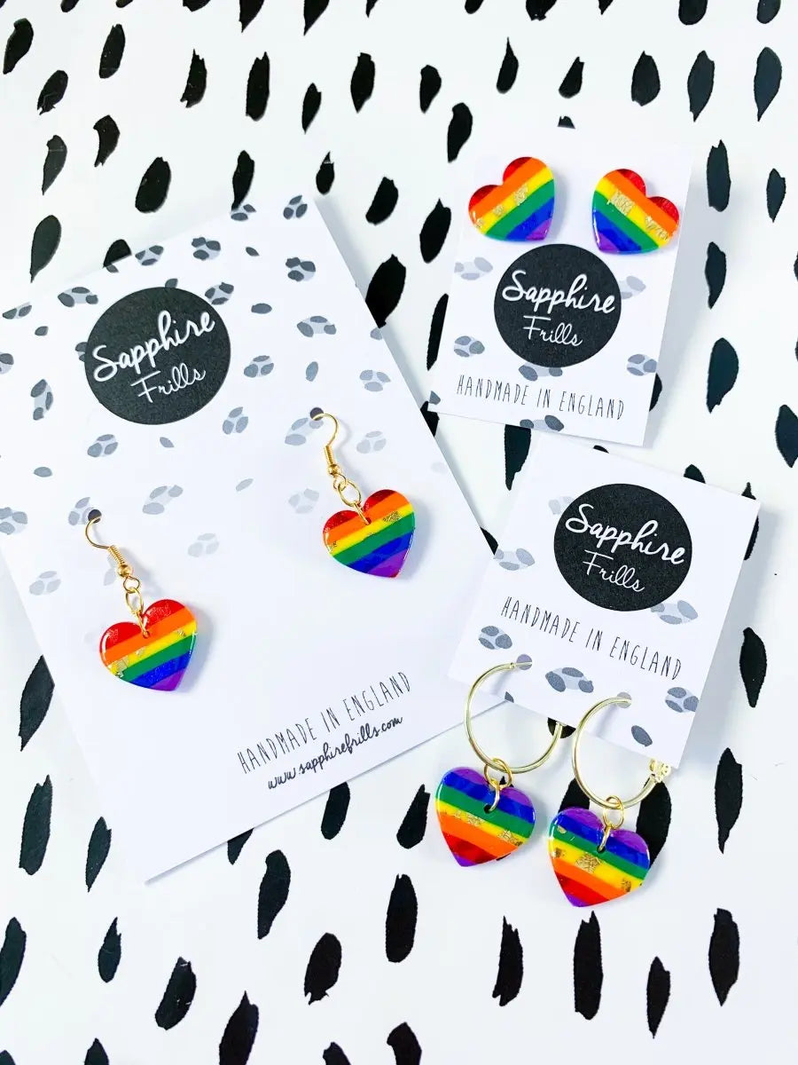 Medium Pride Rainbow Stripe Heart Stud Earrings from Sapphire Frills