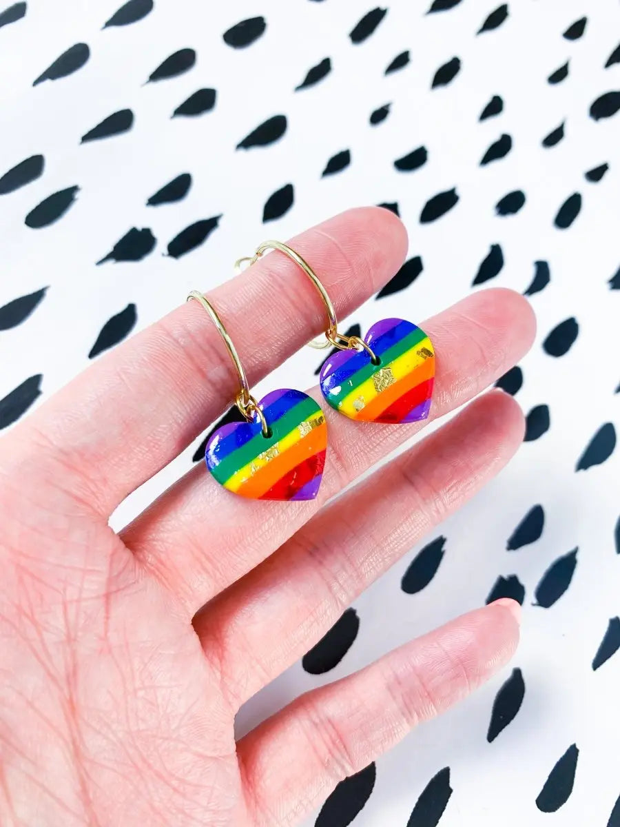 Medium Pride Rainbow Stripe Heart Stud Earrings from Sapphire Frills