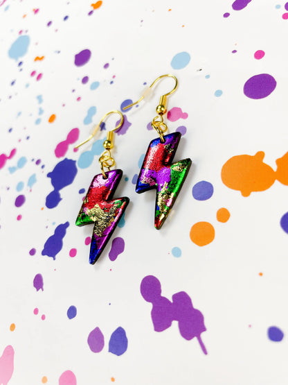 Medium Rainbow Foil Lightning Bolt Stud Earrings from Sapphire Frills
