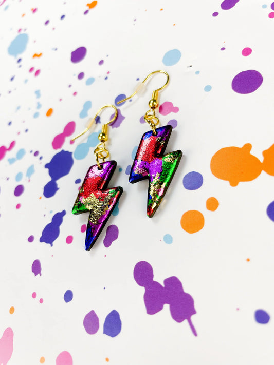 Medium Rainbow Foil Lightning Bolt Stud Earrings from Sapphire Frills