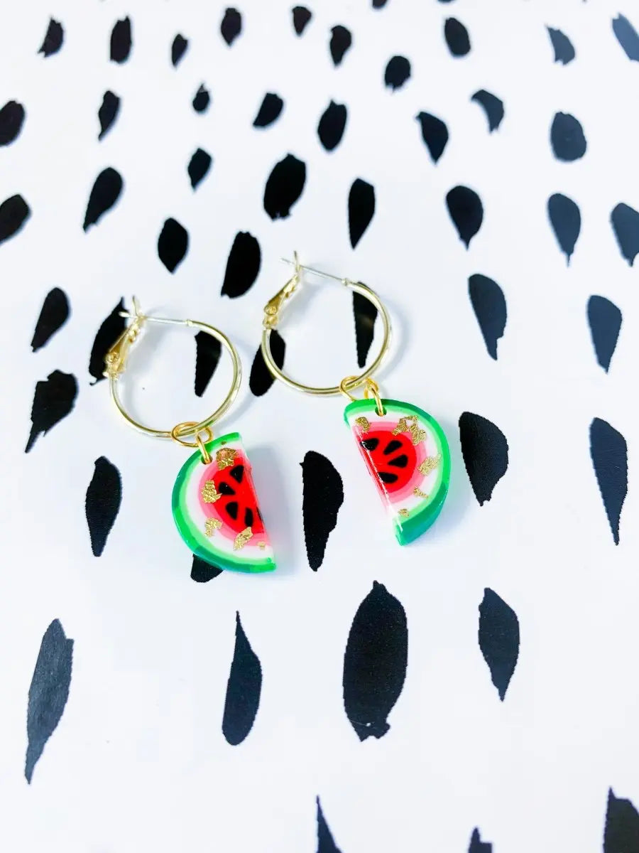 Medium Red and Green with Gold Foil Watermelon Stud Earrings from Sapphire Frills