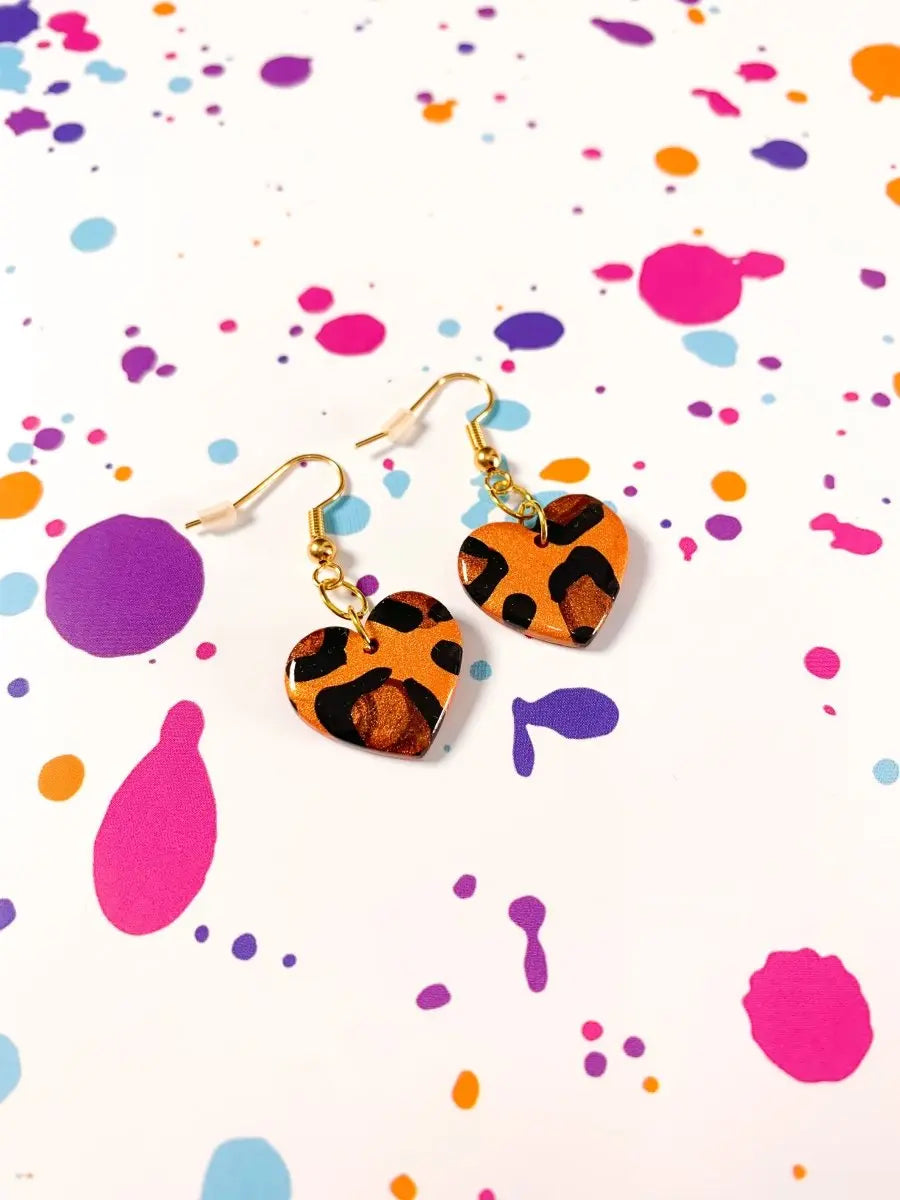 Medium Rust and Bronze Leopard Print Heart Stud Earrings from Sapphire Frills