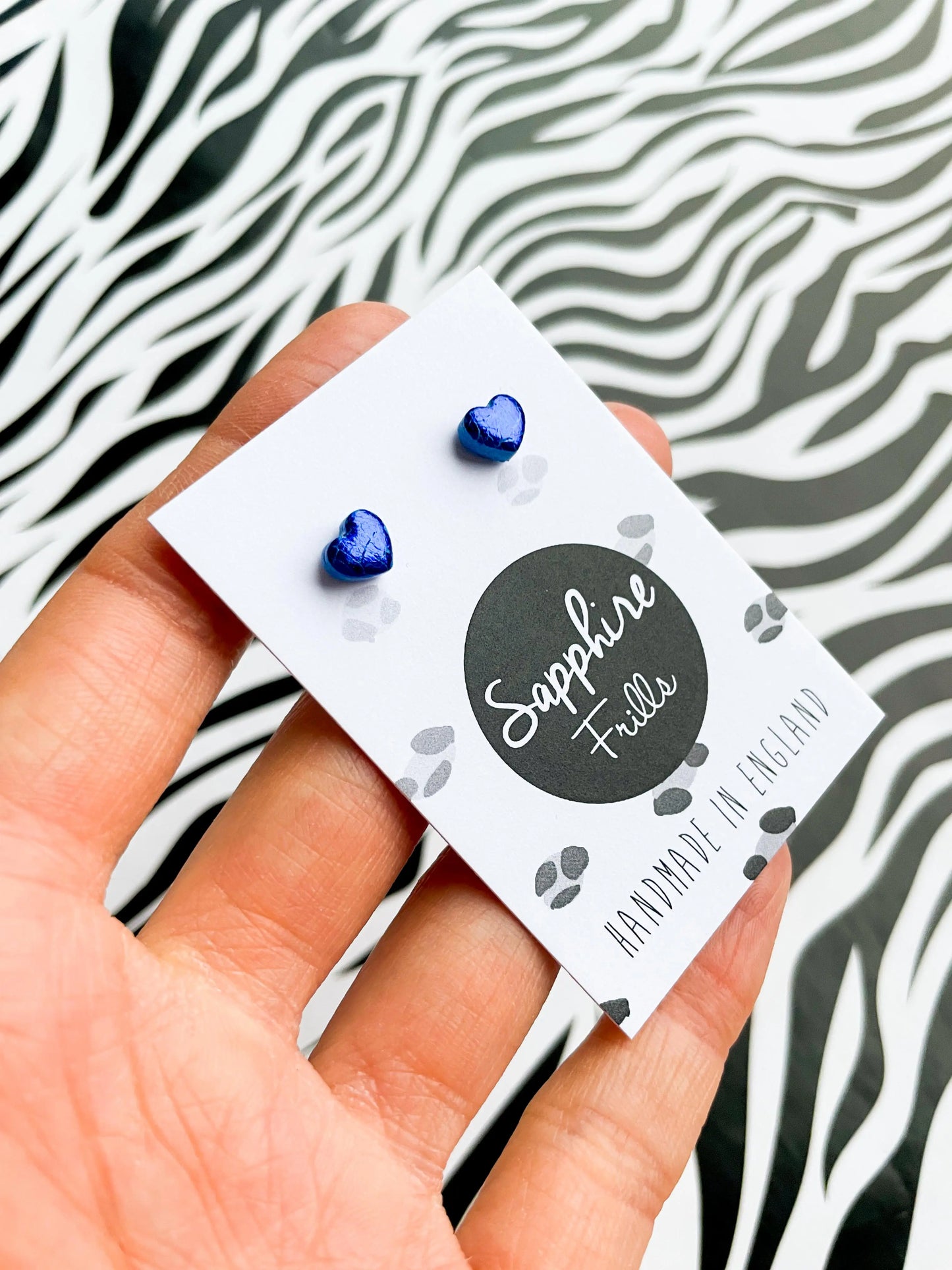 Micro Blue Foil Heart Stud Earrings from Sapphire Frills