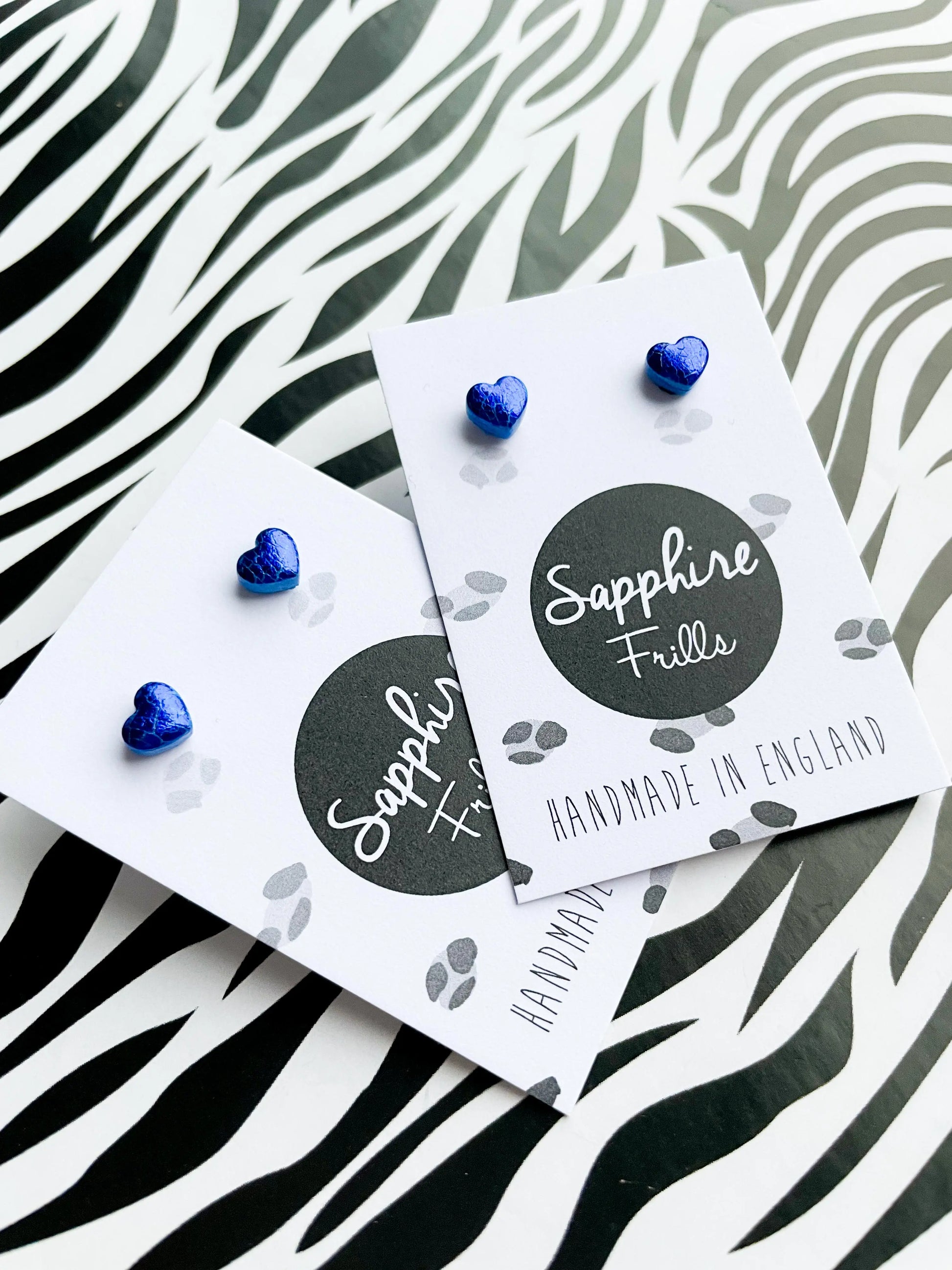 Micro Blue Foil Heart Stud Earrings from Sapphire Frills