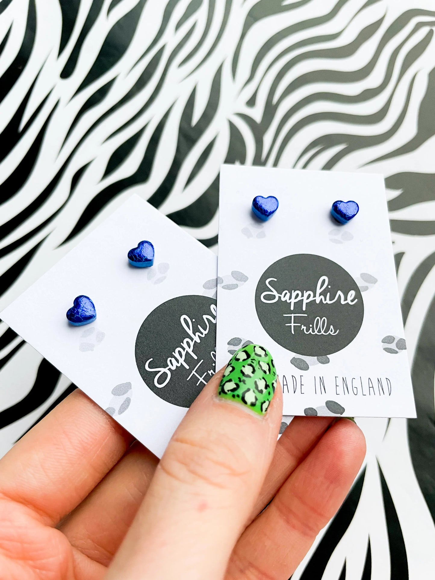 Micro Blue Foil Heart Stud Earrings from Sapphire Frills