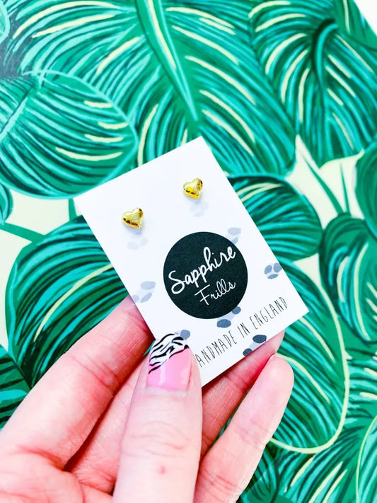 Micro Gold Foil Heart Stud Earrings from Sapphire Frills