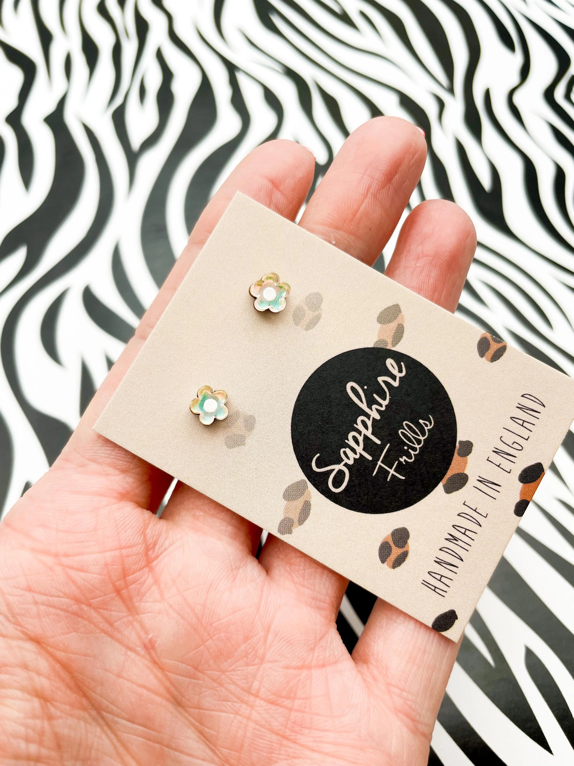 Micro Iridescent Acrylic Flower Stud Earrings from Sapphire Frills