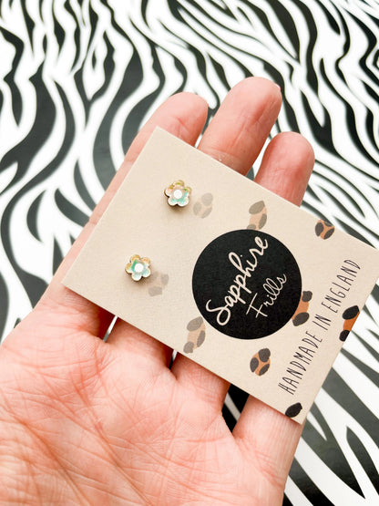Micro Iridescent Acrylic Flower Stud Earrings from Sapphire Frills