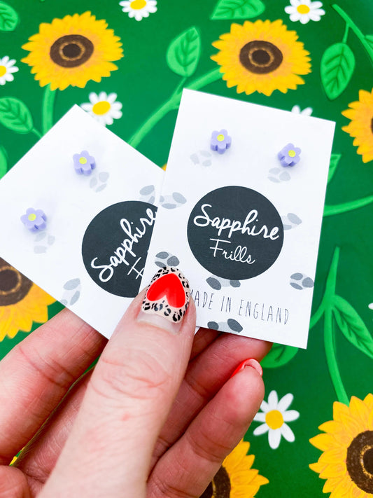 Micro Lilac and Pastel Yellow Acrylic Flower Stud Earrings from Sapphire Frills
