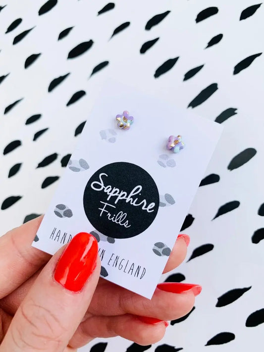 Micro Pastel Marble Flower Stud Earrings Sapphire Frills