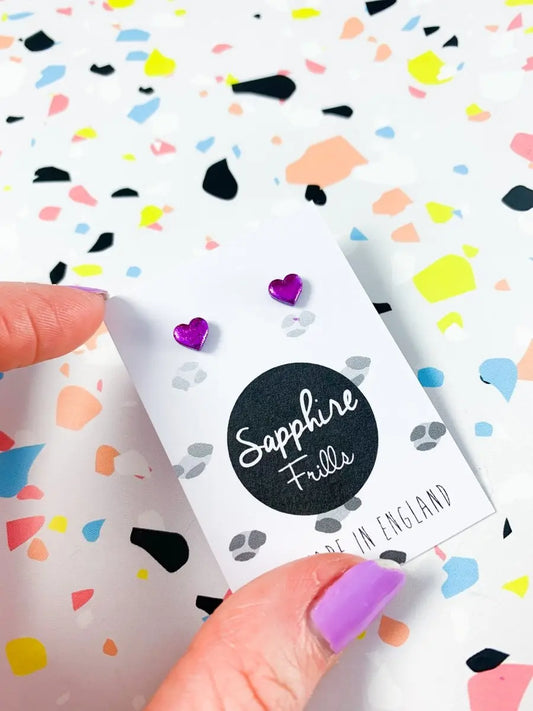 Micro Purple Foil Heart Stud Earrings from Sapphire Frills