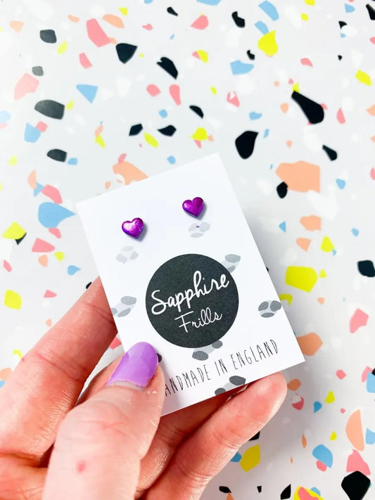 Micro Purple Foil Heart Stud Earrings from Sapphire Frills