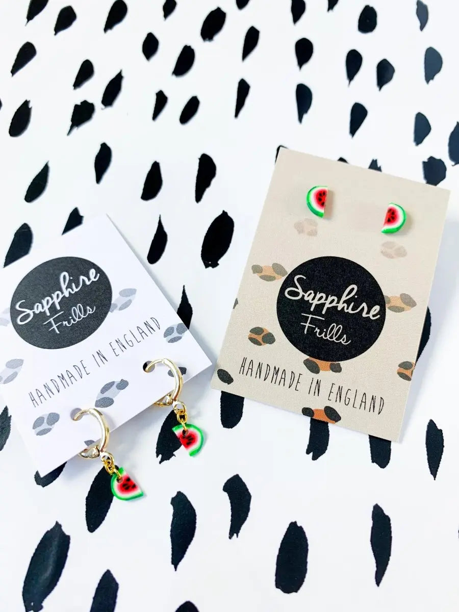 Micro Red and Green Watermelon Stud Earrings from Sapphire Frills