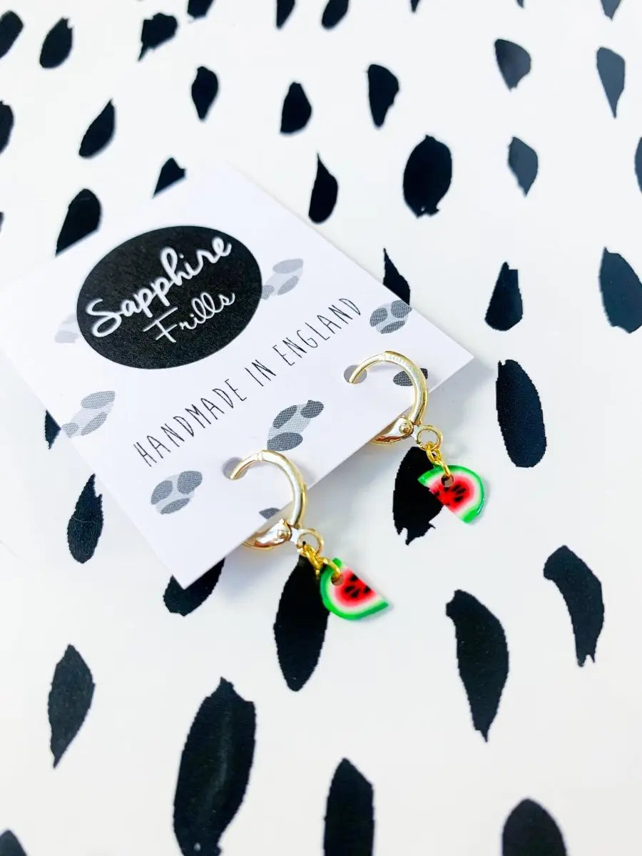 Micro Red and Green Watermelon Stud Earrings from Sapphire Frills