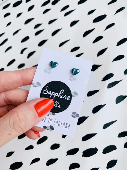 Micro Teal and Gold Marble Heart Stud Earrings from Sapphire Frills