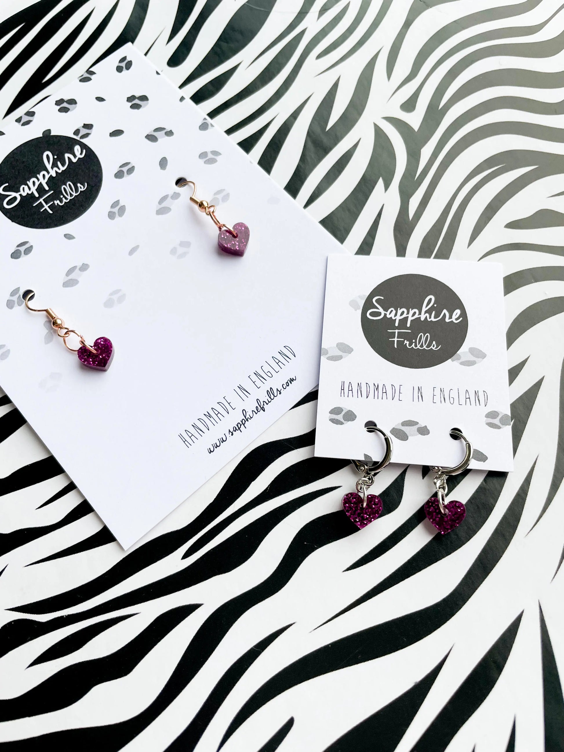 Mini Dark Purpley Pink Glitter Acrylic Heart Dangle Earrings from Sapphire Frills