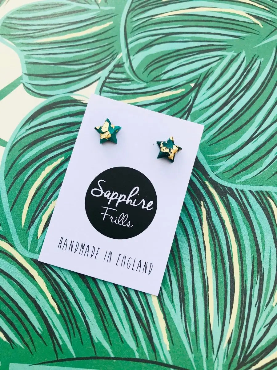 Mini Emerald and Gold Star Stud Earrings Sapphire Frills