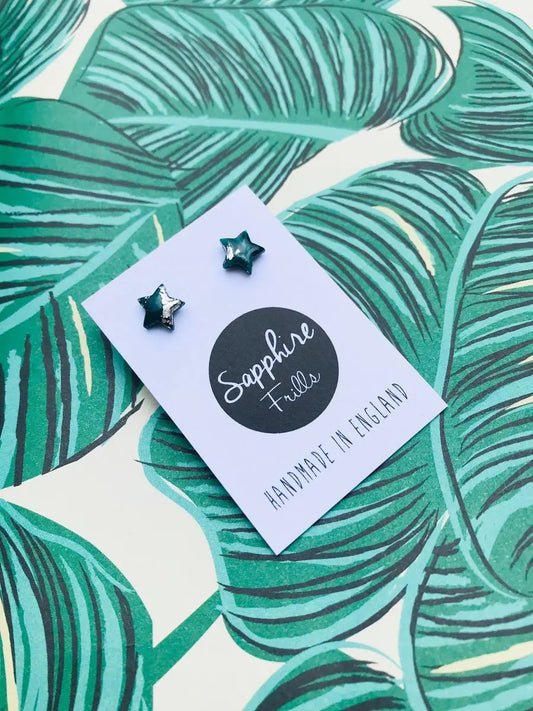 Mini Emerald and Silver Star Stud Earrings Sapphire Frills