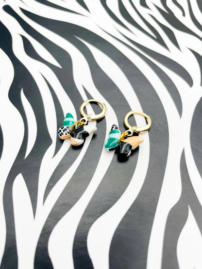 Mini Green and Peach Abstract Leopard Print Butterfly Stud Earrings from Sapphire Frills